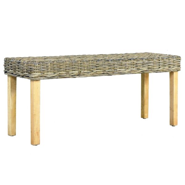 vidaXL Bench 43.3" Natural Kubu Rattan and Solid Mango Wood