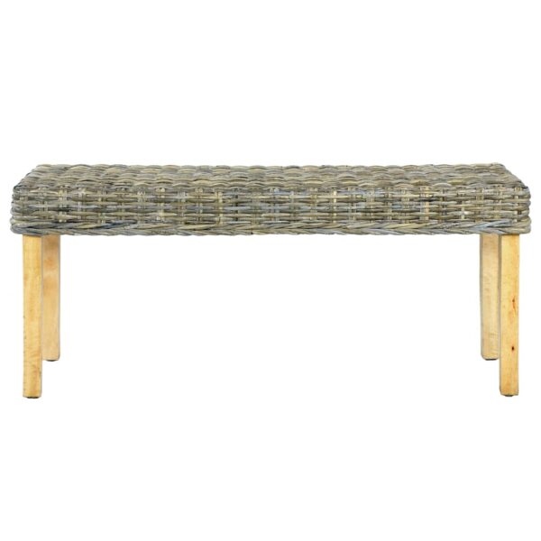 vidaXL Bench 43.3" Natural Kubu Rattan and Solid Mango Wood - Image 2