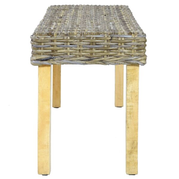 vidaXL Bench 43.3" Natural Kubu Rattan and Solid Mango Wood - Image 3