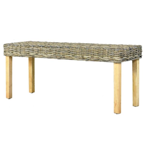 vidaXL Bench 43.3" Natural Kubu Rattan and Solid Mango Wood - Image 4