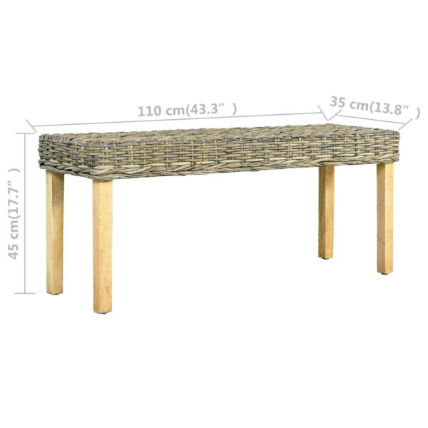 vidaXL Bench 43.3" Natural Kubu Rattan and Solid Mango Wood - Image 6