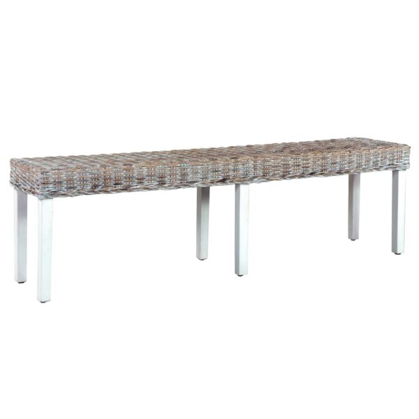 vidaXL Bench 63" White Natural Kubu Rattan and Solid Mango Wood