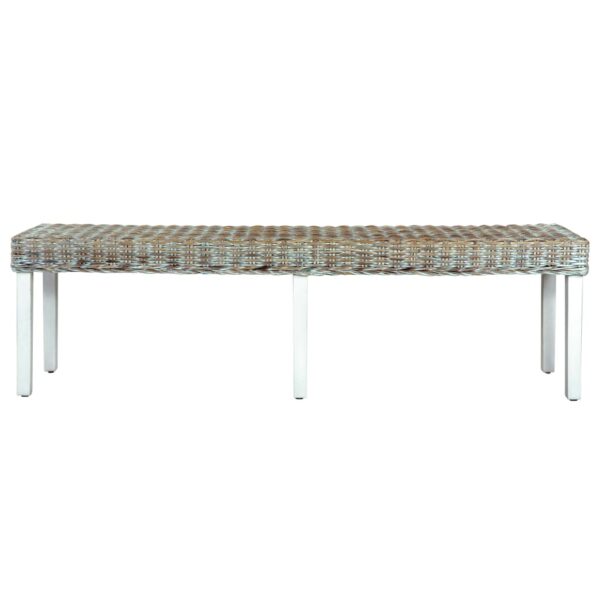 vidaXL Bench 63" White Natural Kubu Rattan and Solid Mango Wood - Image 2