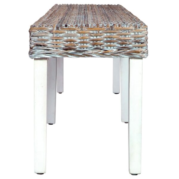 vidaXL Bench 63" White Natural Kubu Rattan and Solid Mango Wood - Image 3