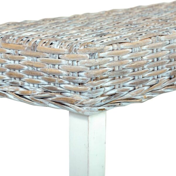 vidaXL Bench 63" White Natural Kubu Rattan and Solid Mango Wood - Image 5