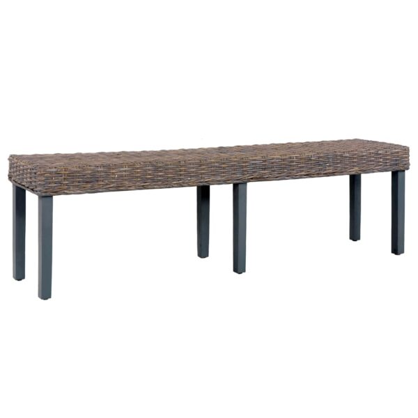 vidaXL Bench 63" Gray Natural Kubu Rattan and Solid Mango Wood