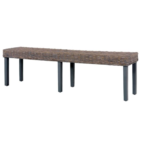 vidaXL Bench 63" Gray Natural Kubu Rattan and Solid Mango Wood - Image 2