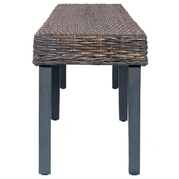 vidaXL Bench 63" Gray Natural Kubu Rattan and Solid Mango Wood - Image 3