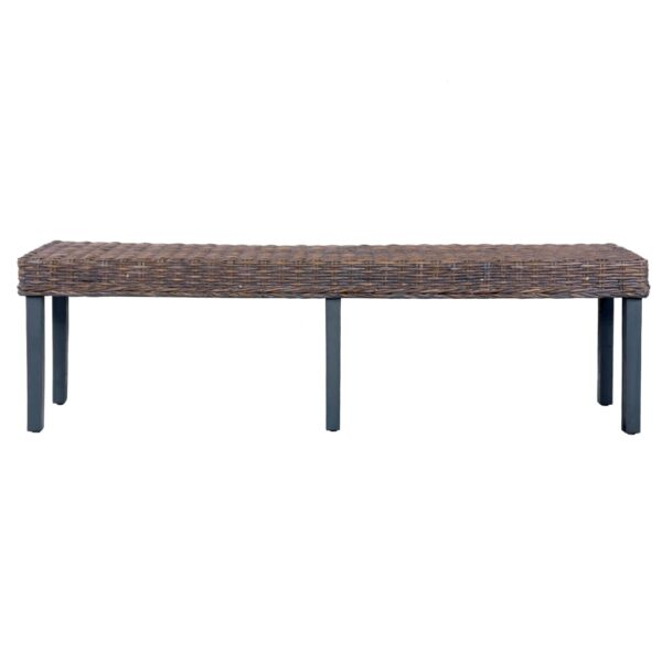 vidaXL Bench 63" Gray Natural Kubu Rattan and Solid Mango Wood - Image 4