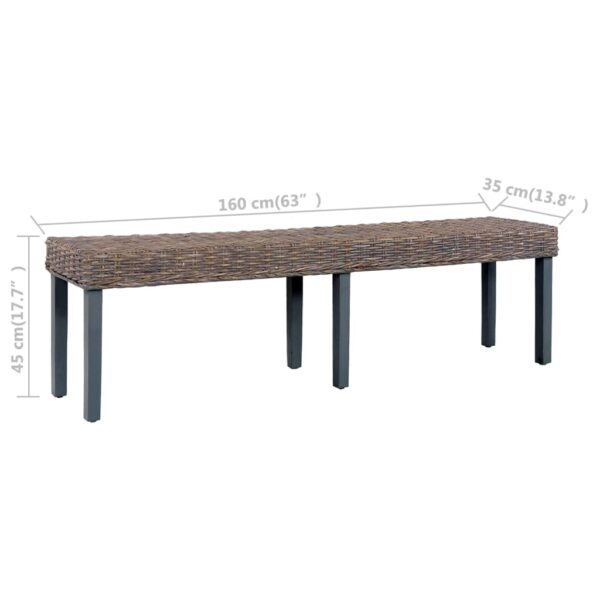 vidaXL Bench 63" Gray Natural Kubu Rattan and Solid Mango Wood - Image 6