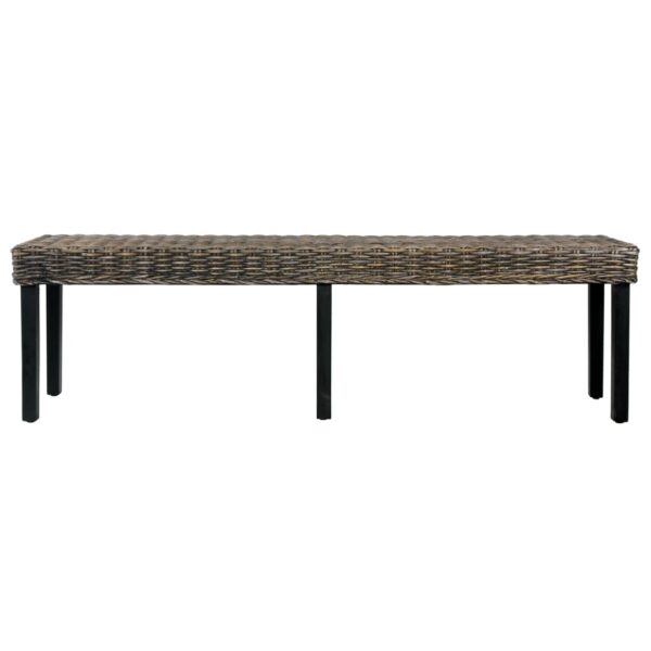 vidaXL Bench 63" Black Natural Kubu Rattan and Solid Mango Wood - Image 2