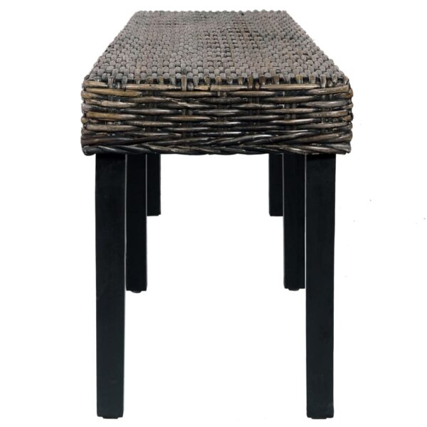 vidaXL Bench 63" Black Natural Kubu Rattan and Solid Mango Wood - Image 3