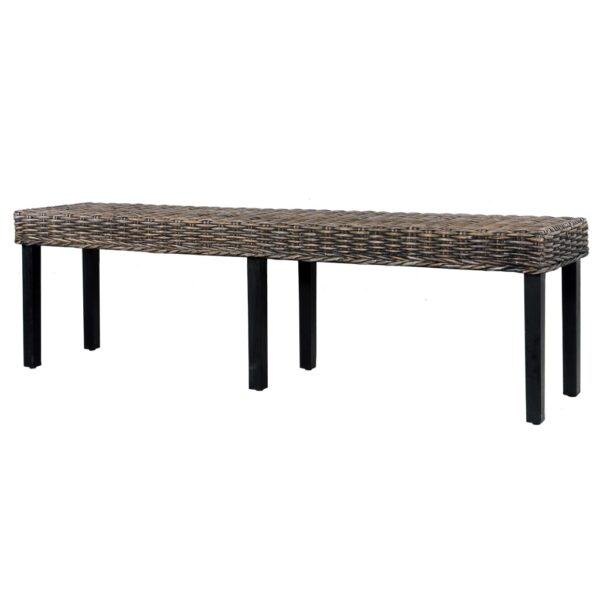 vidaXL Bench 63" Black Natural Kubu Rattan and Solid Mango Wood - Image 4