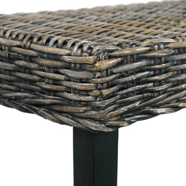 vidaXL Bench 63" Black Natural Kubu Rattan and Solid Mango Wood - Image 5