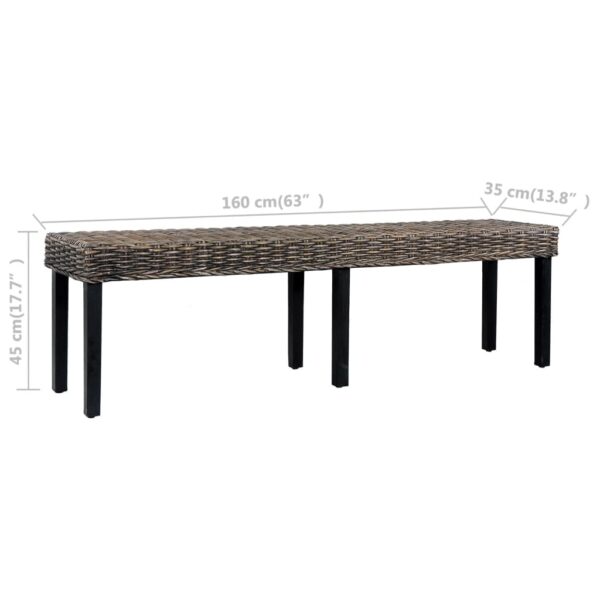 vidaXL Bench 63" Black Natural Kubu Rattan and Solid Mango Wood - Image 6