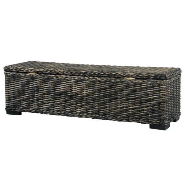 vidaXL Storage Box 47.2" Black Kubu Rattan and Solid Mango Wood - Image 5