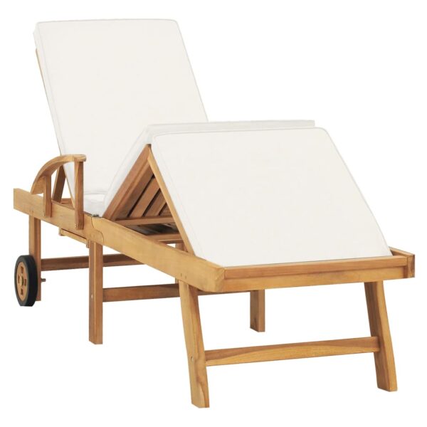 vidaXL Sun Lounger with Cushion Solid Teak Wood Cream - Image 2