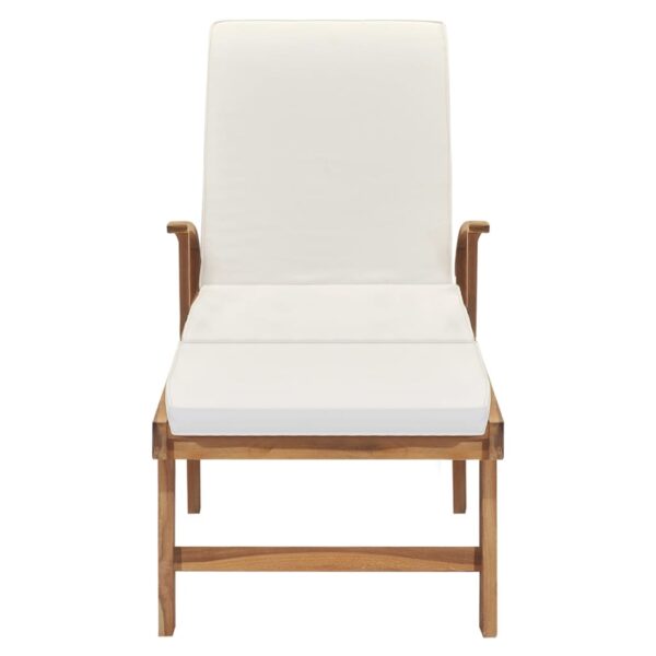 vidaXL Sun Lounger with Cushion Solid Teak Wood Cream - Image 4