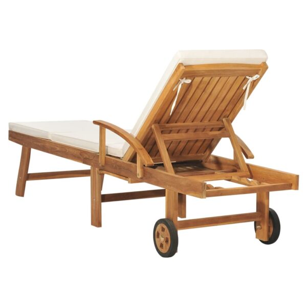 vidaXL Sun Lounger with Cushion Solid Teak Wood Cream - Image 5