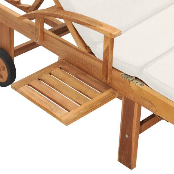 vidaXL Sun Lounger with Cushion Solid Teak Wood Cream - Image 8