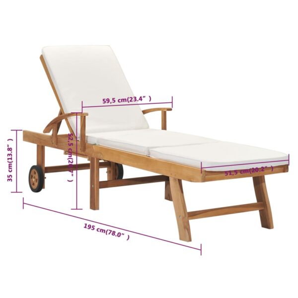 vidaXL Sun Lounger with Cushion Solid Teak Wood Cream - Image 10