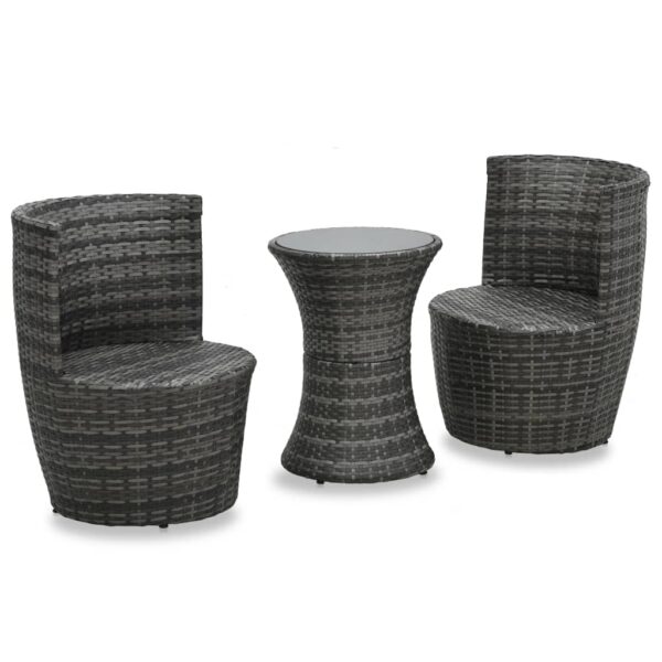 vidaXL 3 Piece Bistro Set with Cushions Poly Rattan Gray - Image 2