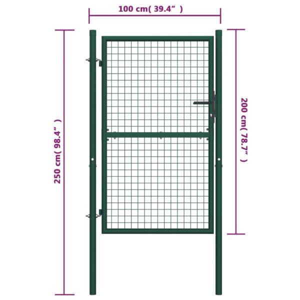 vidaXL Fence Gate Steel 39.4"x78.7" Green - Image 5