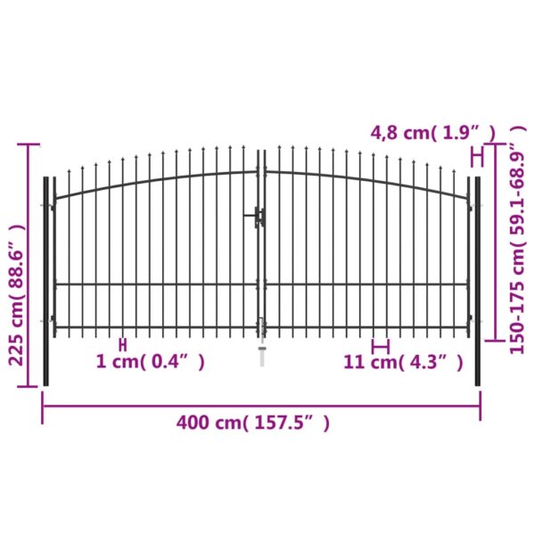 vidaXL Double Door Fence Gate with Spear Top 157.5"x88.6" - Image 6