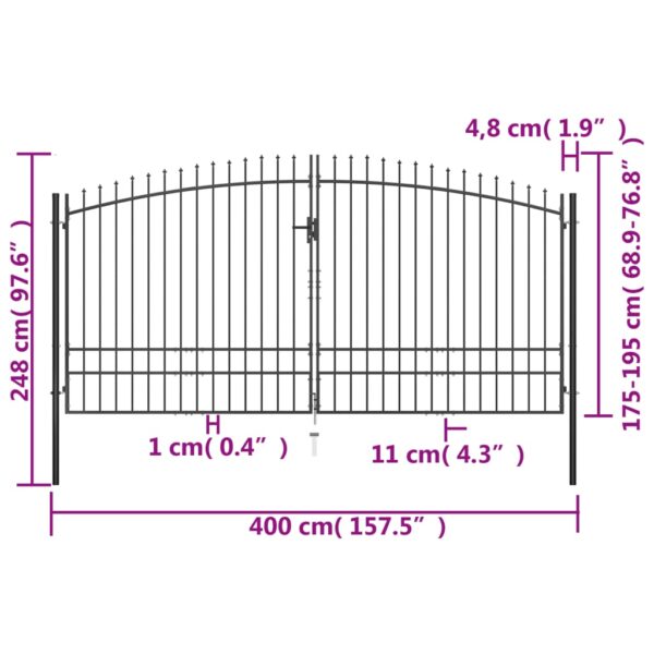 vidaXL Double Door Fence Gate with Spear Top 157.5"x97.6" - Image 6