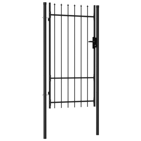 vidaXL Fence Gate Single Door with Spike Top Steel 3.3'x5.7' Black - Image 2