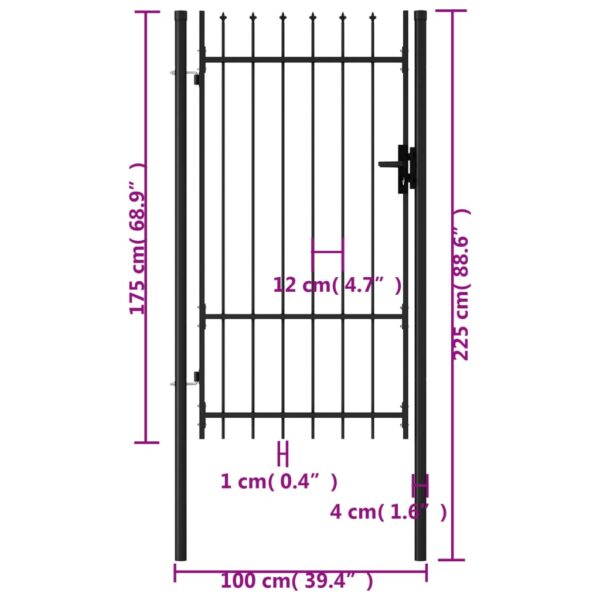 vidaXL Fence Gate Single Door with Spike Top Steel 3.3'x5.7' Black - Image 5