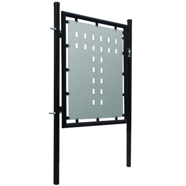 vidaXL Single Door Fence Gate Galvanized Steel 3.28ftx2.46ft Black - Image 2