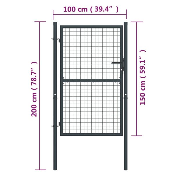 vidaXL Mesh Garden Gate Galvanized Steel 39.4"x78.7" Gray - Image 5