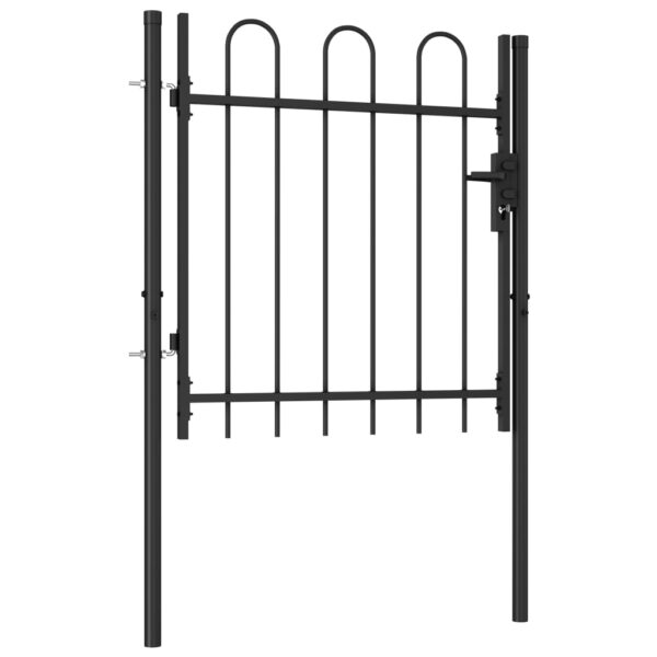 vidaXL Fence Gate Single Door with Arched Top Steel 39.4"x39.4" Black - Image 2