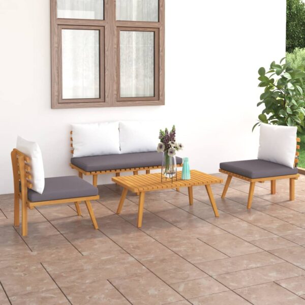 vidaXL 4 Piece Patio Lounge Set with Cushions Solid Acacia Wood