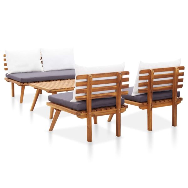 vidaXL 4 Piece Patio Lounge Set with Cushions Solid Acacia Wood - Image 5