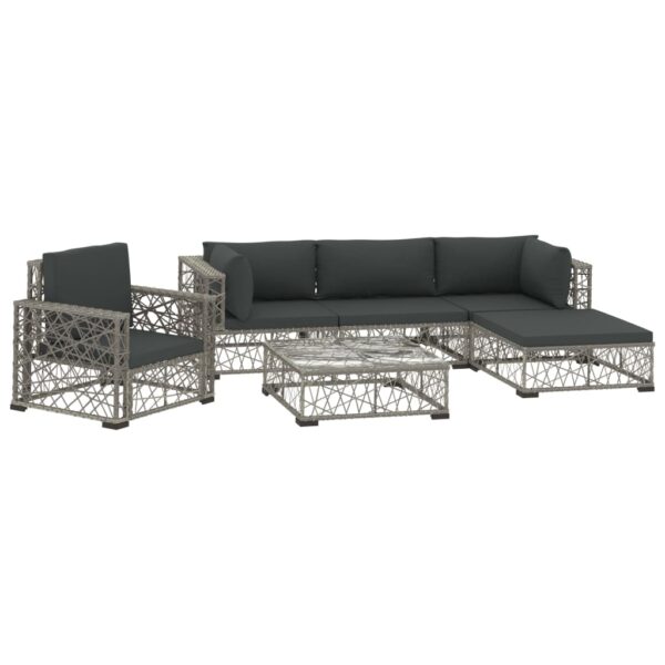 vidaXL 6 Piece Patio Lounge Set with Cushions Poly Rattan Gray - Image 2