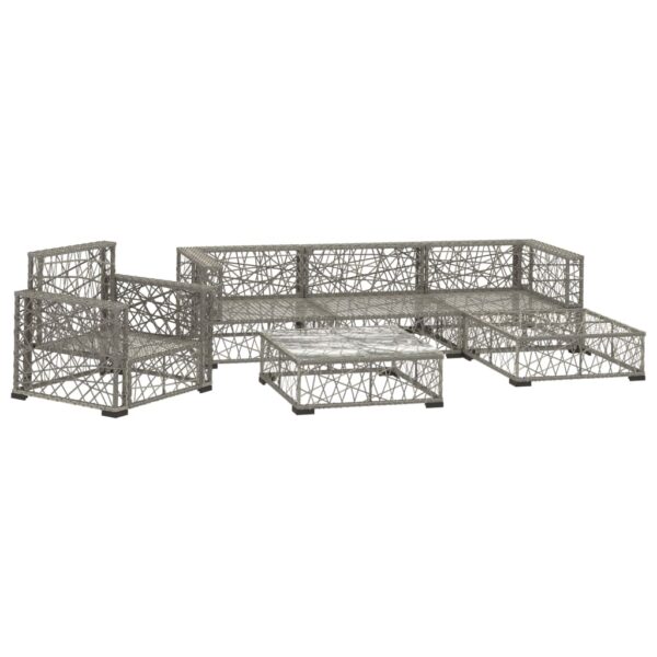 vidaXL 6 Piece Patio Lounge Set with Cushions Poly Rattan Gray - Image 3