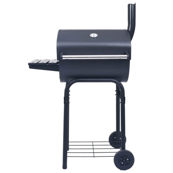 vidaXL Charcoal BBQ Grill Smoker with Bottom Shelf Black - Image 2