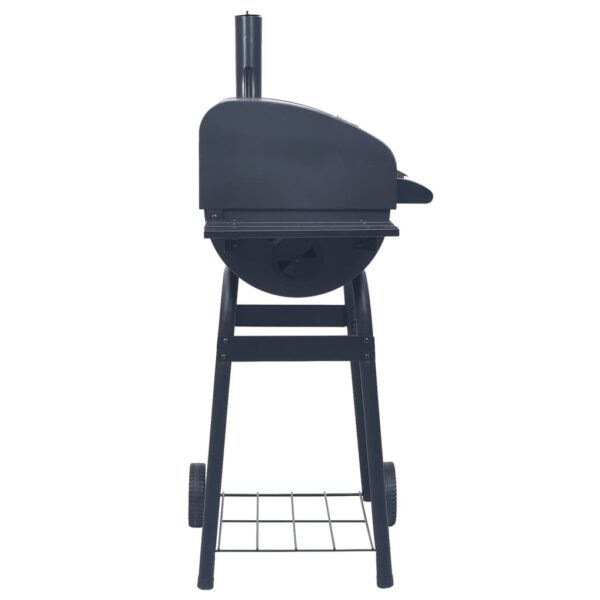 vidaXL Charcoal BBQ Grill Smoker with Bottom Shelf Black - Image 3