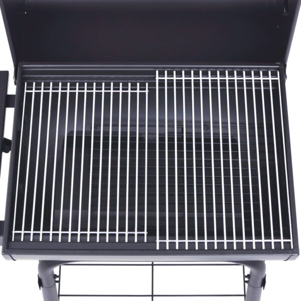 vidaXL Charcoal BBQ Grill Smoker with Bottom Shelf Black - Image 6