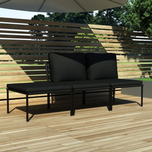 vidaXL 3 Piece Patio Lounge Set with Cushions Black PVC