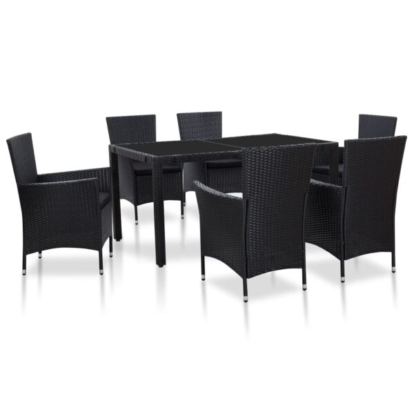 vidaXL 7 Piece Patio Dining Set Poly Rattan Black