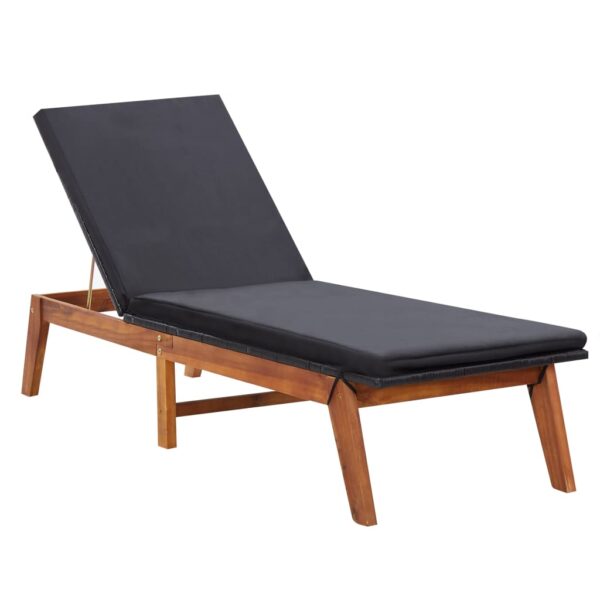 vidaXL Sun Lounger with Cushion Poly Rattan and Solid Acacia Wood