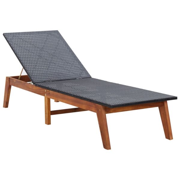 vidaXL Sun Lounger with Cushion Poly Rattan and Solid Acacia Wood - Image 3