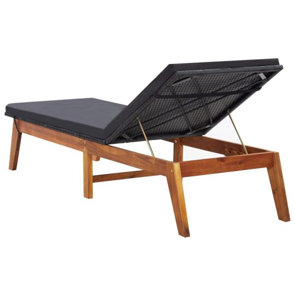 vidaXL Sun Lounger with Cushion Poly Rattan and Solid Acacia Wood - Image 5