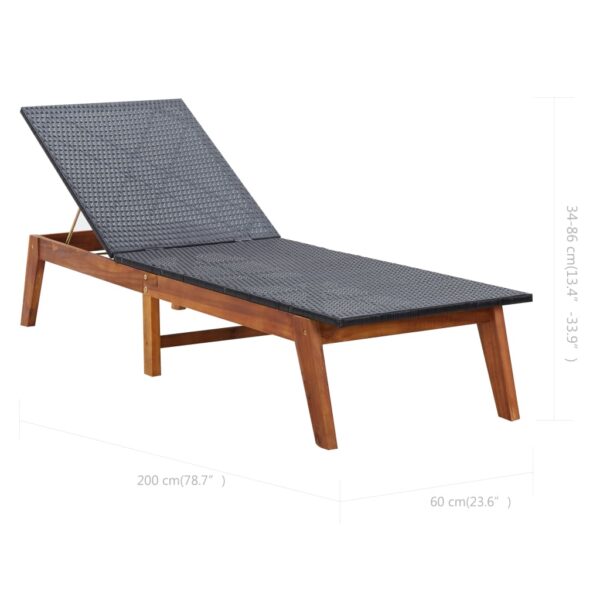 vidaXL Sun Lounger with Cushion Poly Rattan and Solid Acacia Wood - Image 7