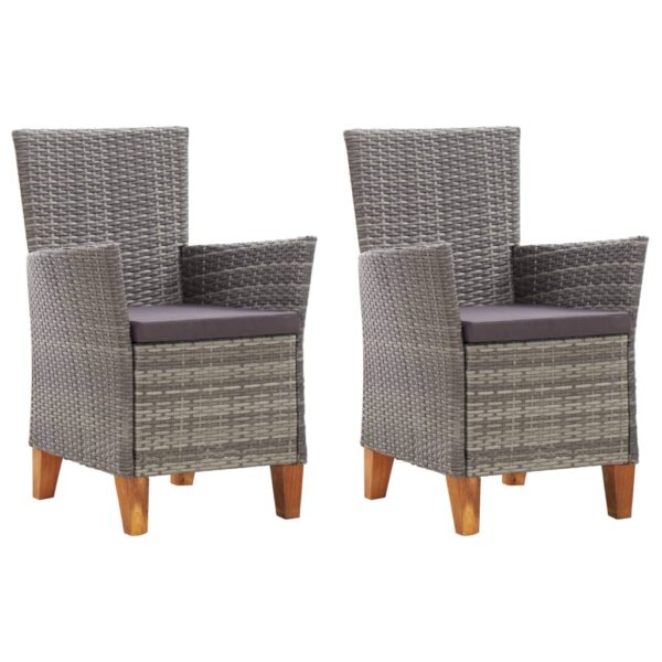 vidaXL Patio Chairs 2 pcs with Cushions Poly Rattan Gray