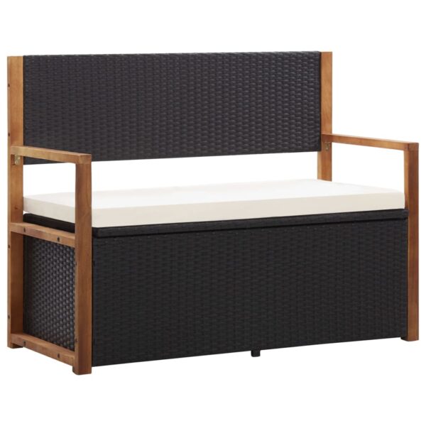 vidaXL Storage Bench 45.3" Poly Rattan and Solid Acacia Wood Black