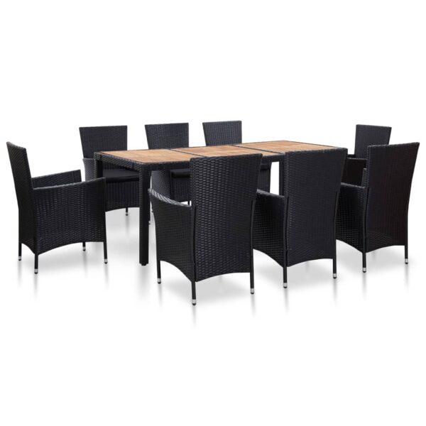 vidaXL 9 Piece Patio Dining Set with Cushions Poly Rattan Black